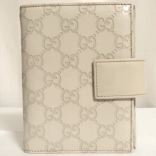 Auth Gucci GG Guccissima Grayish White Leather Agenda Cover Day Planner 115240