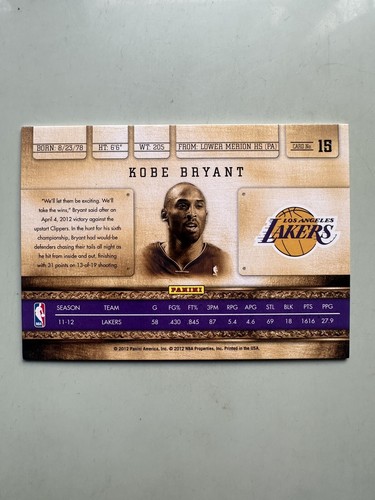 2012 Panini Gold Standard Kobe Bryant 8/10 Jersey Number Los Angeles LA Lakers - Picture 2 of 10