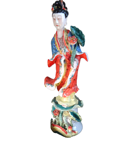 Estatua de porcelana de la diosa del loto Guan Yin República Familia Rosa Porcelana China - Imagen 2 de 24