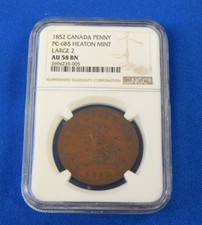 1852 NGC AU53 BN CANADA PENNY HEATON MINT BANK Large 2 (55)