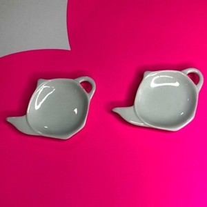 Set of (2) White Porcelain Teapot Shaped Teabag Tidy Holders *CUTE*