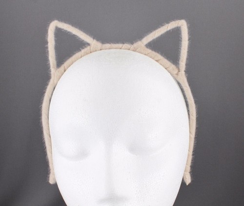 Cream Beige cat ears headband furry kitten hair band accessory cosplay cats ear - 第 2/5 張圖片