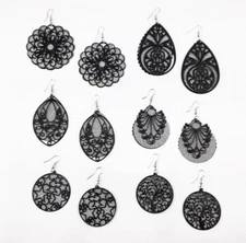 Honbay 6 Pairs Mix Styles Hollow Out Frosted Bling Back Tray Dangle Earrings Ear