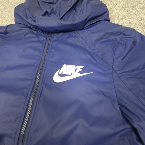 Nike Jacket Kid LARGE Blue windbreaker Long Sleeve Hooded Winter full zip Size L - Picture 2 of 9