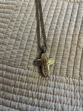 Gerochristo Jewelry Byzantine Cross Pendant Solid Gold 18K & Sterling Silver.