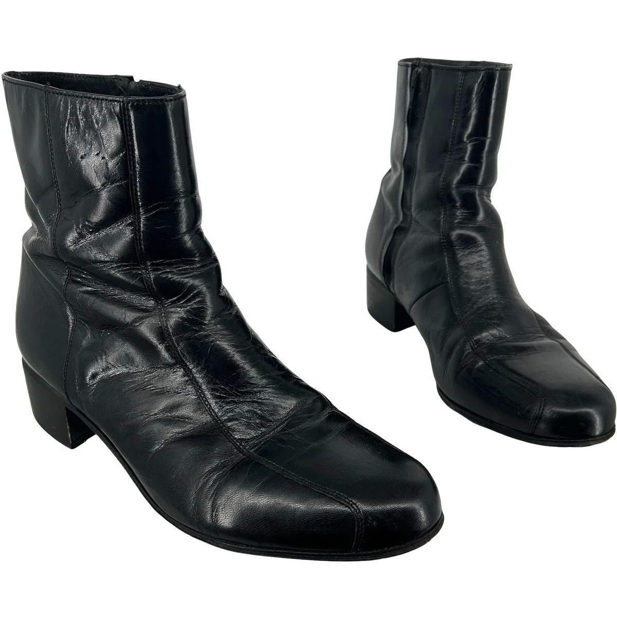 Florsheim Boots Mens 8.5 3E Black Leather Beatles Duke Bike Toe Zipper Ankle VTG Vintage Florsheim Boots - Etsy main image 2