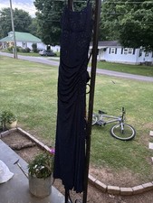 Windsor Black Glitter Ruched V-Neck Strappy Stretch Maxi Dress Size M