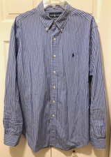 Polo Ralph Lauren Classic Fit Men's Blue Striped Dress Shirt Size XL 52" Chest