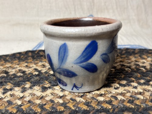 Vintage Pottery Stoneware Crock Salt Glaze Blue Leaves Design - Bild 4 von 10