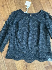 NEW Talbots RSVP By Talbots Black Shirt, Fringe Tassel Detail, Small