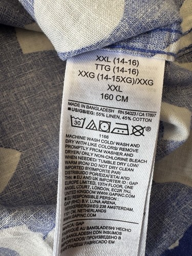 Nuova CAMICIA VACAY GAP KIDS ragazzo XXL 14-16 misto lino acque aperte nuova con etichette blu campeggio - Foto 10 di 11