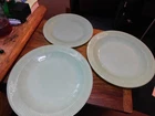 2 Jadeite Green Glass Ribbed 9” Dinner Plates Unmarked, 7 3/4 Plate Marked