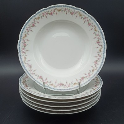 Limoges - Set Of 6 Porcelain Deep Plates M de M Décor Rose Garland