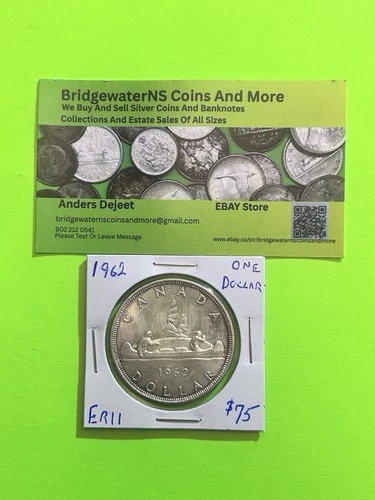 1962 Canada Queen Elizabeth II  Silver Dollar Silver $ 1 Coin AG.  NICE COIN