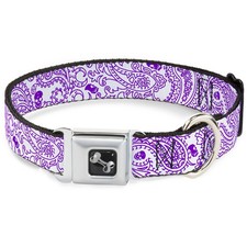 Dog Collar Bone Bandana/Skulls White/Purple WIDE-Medium 16-23"