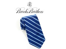 BROOKS BROTHERS Boy's 100 Silk Tie Blue Diagonal Stripes 52" x 3.25" USED T31