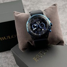 BULOVA Men's Marine Star A Blue Black Textured Dial Chronograph Watch 98B308