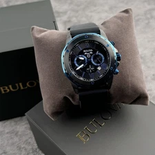 BULOVA Men's Marine Star A Blue Black Textured Dial Chronograph Watch 98B308
