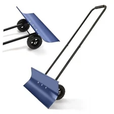 Heavy-Duty Snow Pusher Shovel,Snow Plow with Wheels,Angled Blade&Ergonomic 