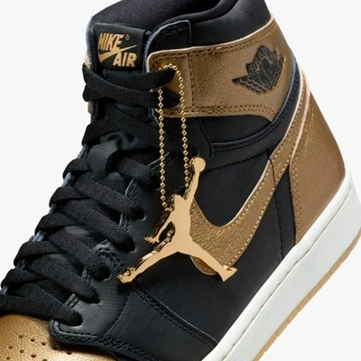 NIKE Air Jordan 1 Retro High OG Black Metallic Gold Men's shoes size 9-10