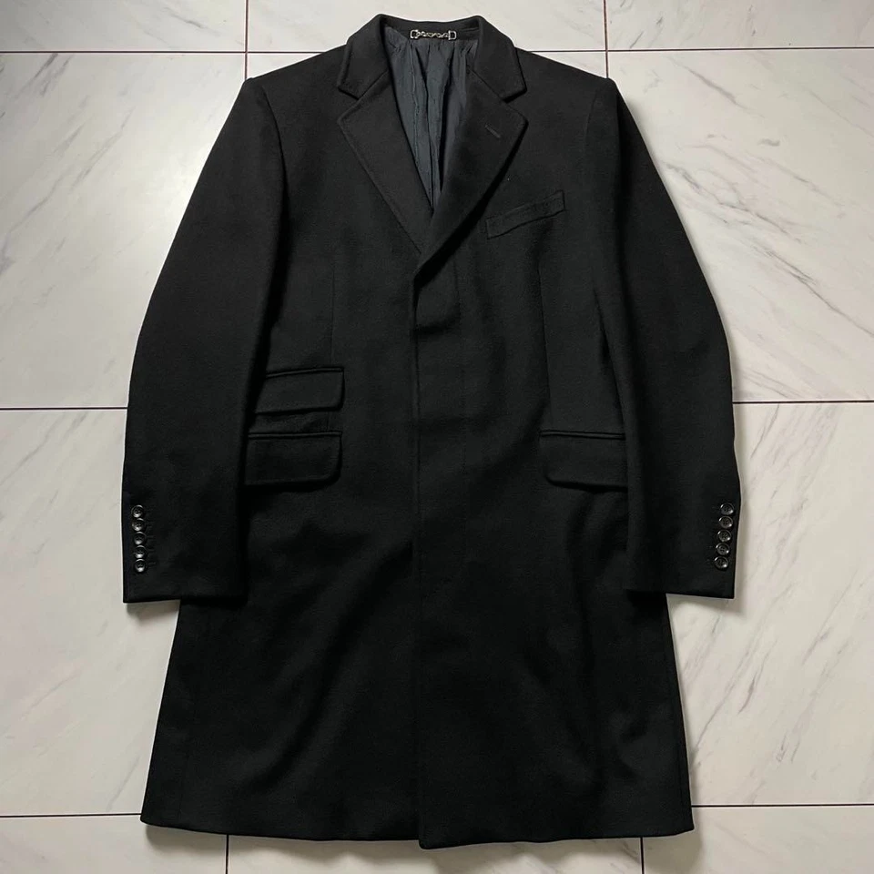 GUCCI Wool Chester Coat Black GG Lining 46R Switzerland Made Vintage - Image 3 of 4