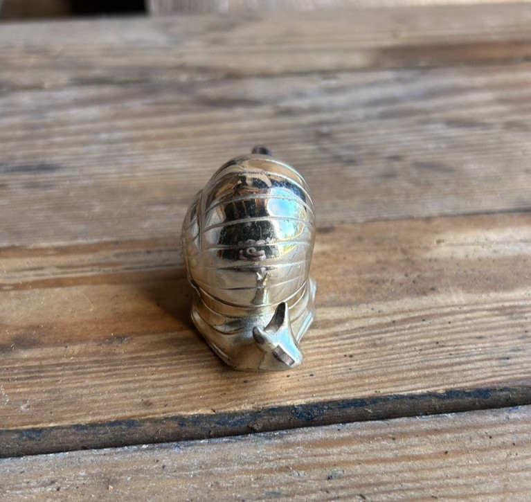 Vtg Snail Salt Cellar Gold Plated Metal w/ Spoon & Plastic Liner