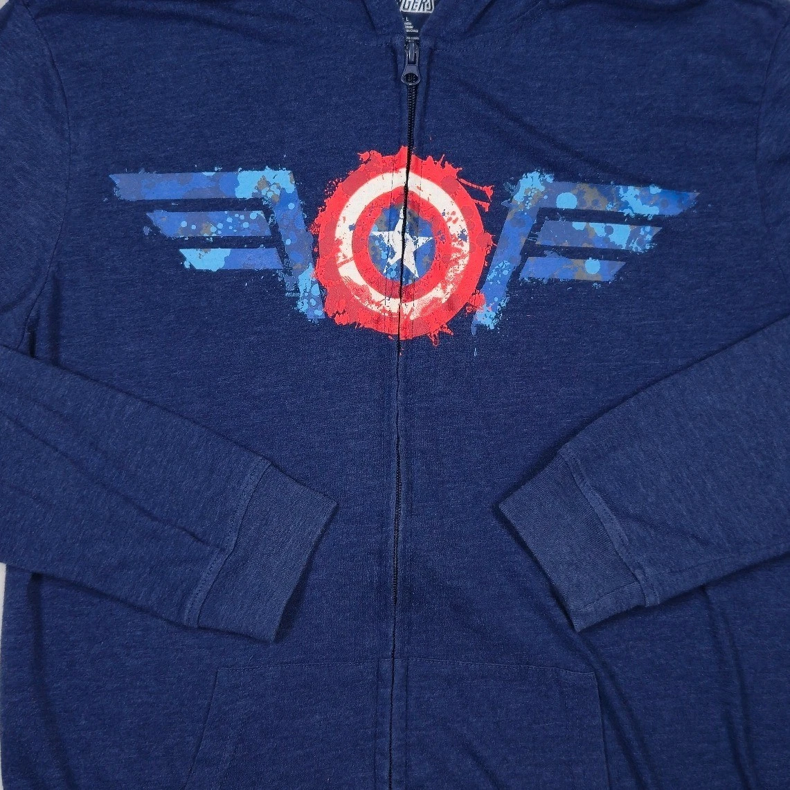 Marvel Avengers Capitán América Sudadera con Capucha Azul Cremallera Para Hombre Grande Ligera