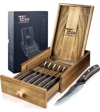 Syokami Steak Knives Set of 6 with Drawer Organizer, 4.8 Inch High Carbon...
