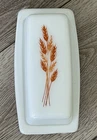 Vintage Pyrex Autumn Harvest Wheat Covered Milk Glass Butter Dish 72-B FLAW READ
