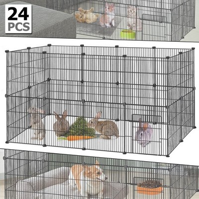 24x Haustierzaun Freigehege Kaninchen Welpenauslauf Katzenkäfig Laufstall Tür