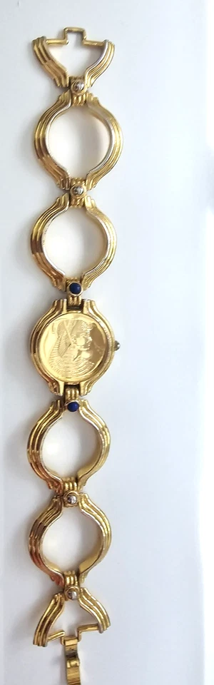 RELOJ PULSERA CLEOPATRA VINTAGE FIRMADO FRANKLIN COMO NUEVO ENCHAPADO EN ORO 22K cabina de lapislázuli Foto 4 de 4
