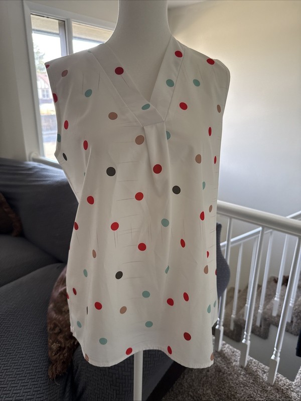 White Polka Dot Silky Tank Top Size M