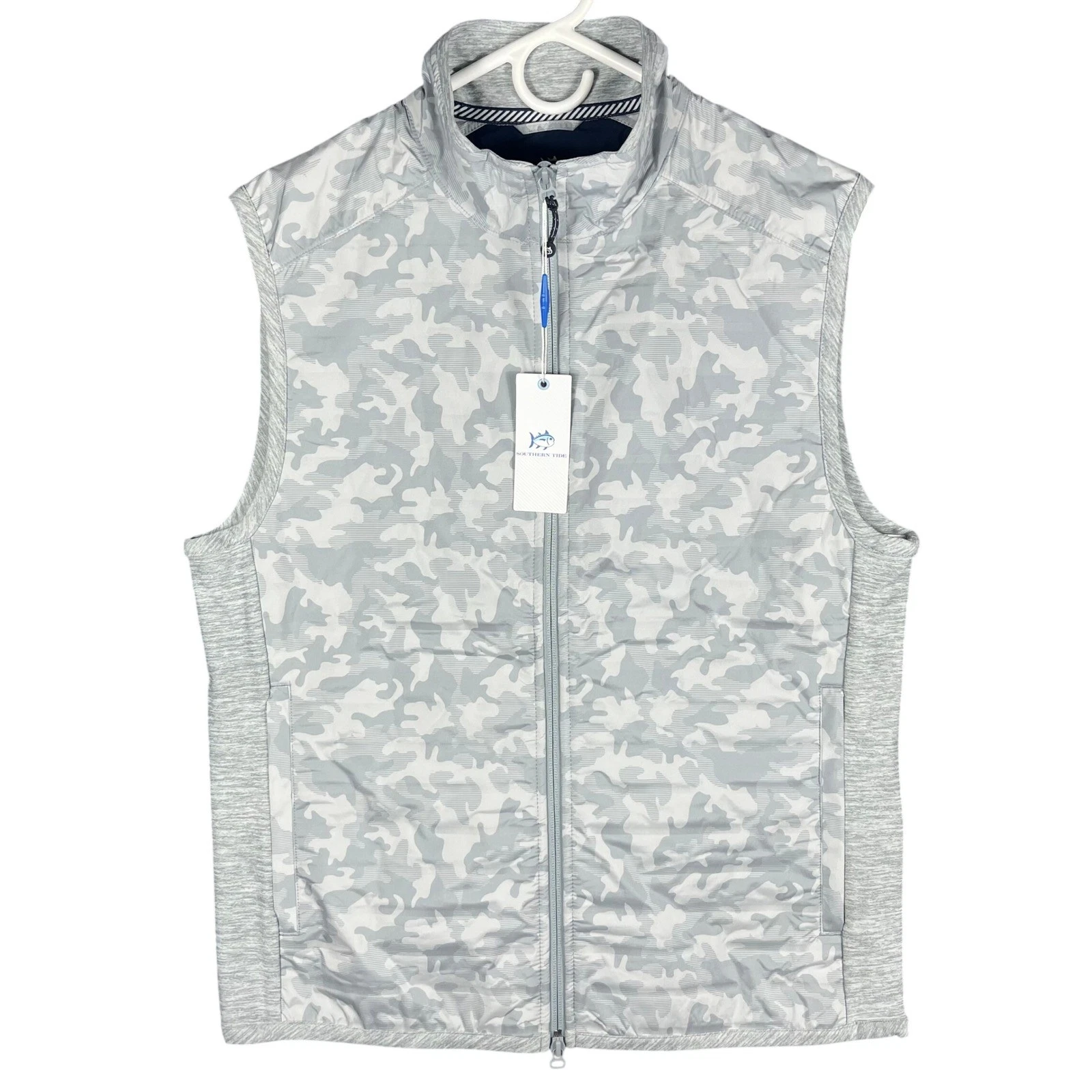 Southern Tide Camo Print Perf Vest Men's S Gravel Grey Lightweight Full Zip