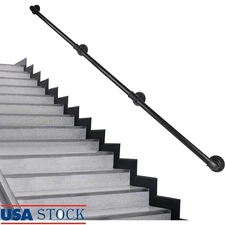 Heavy Duty Iron Stair Handrail 9 Ft Wall Mount Indoor Outdoor Safety Railing New