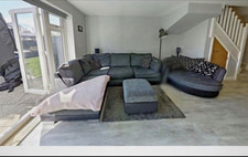 DFS Grey Fabric Corner Sectional Sofa Set w/ Chaise & Footstool 6 Seater