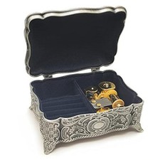 Antique Emboss Alloy Metal Jewelry Music Box Wind Up and Golden Movement Music on The Hot Collector