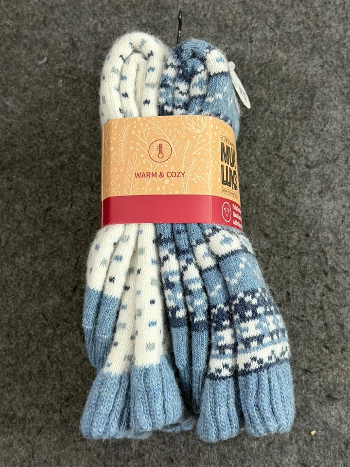 Meias femininas Muk Luks mistura de lã tripulação 2 pares sapato tamanho 6-11 totalmente acolchoado - Imagem 2 de 3