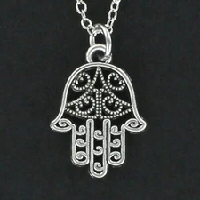 HAMSA Necklace on Chain or Charm Only  Pewter Filigree Jewish Judaica Faith Hand