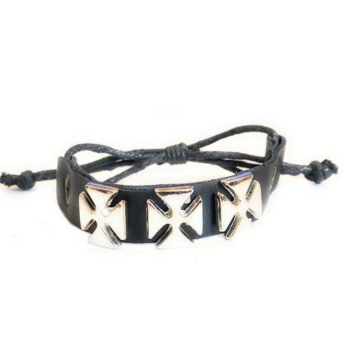 Bracciale con borchie in pelle nero da uomo braccialetto regolabile cuoio donna - Foto 10 di 10