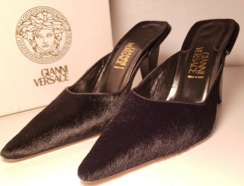 $400 vintage GIANNI VERSACE NERO CAVALLINO Mule Scarpe Medusa Oro Accenti  SZ 6 | eBay
