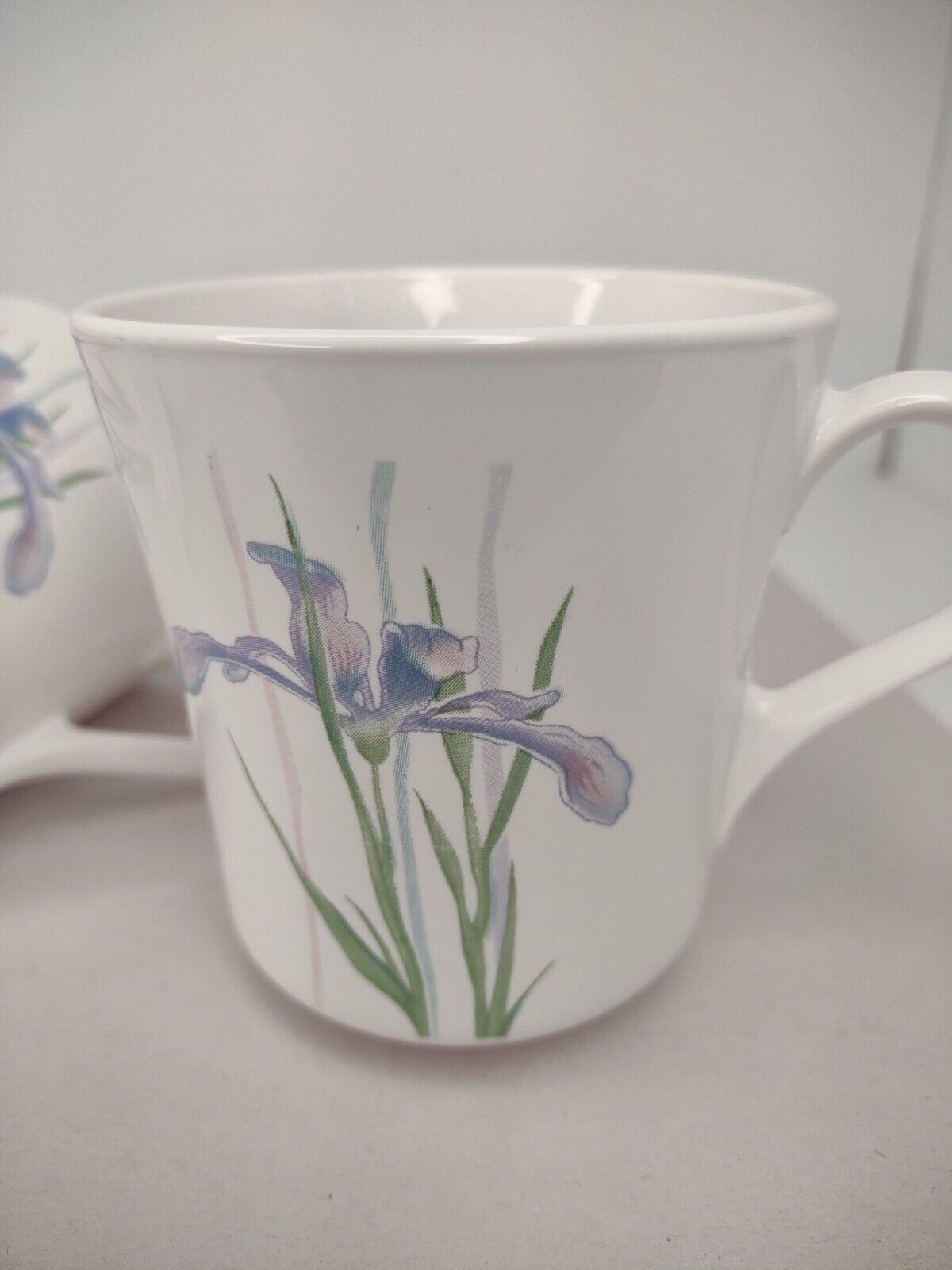 Vintage Corning Ware Corelle Shadow Iris Floral Coffee or Tea Cup Mug USA 4 mugs