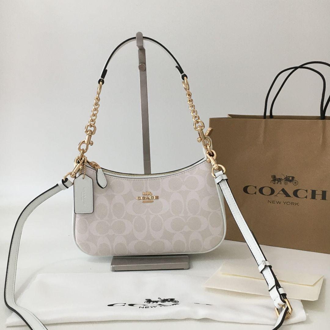 【COACH職人裁断】CA548 パールホワイト 立体構造2WAYショルダー Coach Teri 2Way Shoulder Bag CA548 Signature Canvas White