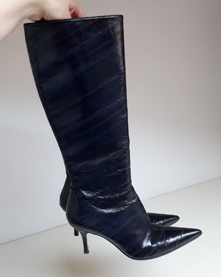 DOLCE&GABBANA stivali con tacco blu in pelle di anguilla 37/38