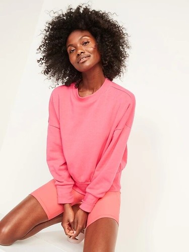NEW Old Navy Womens "Take It Easy" Cropped Crew Neck Sweatshirt Top Coral M L