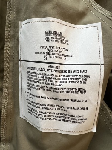 US Army Goretex APECS Cold Wet Weather Jacket OCP Multicam Small Regular - Picture 7 of 7