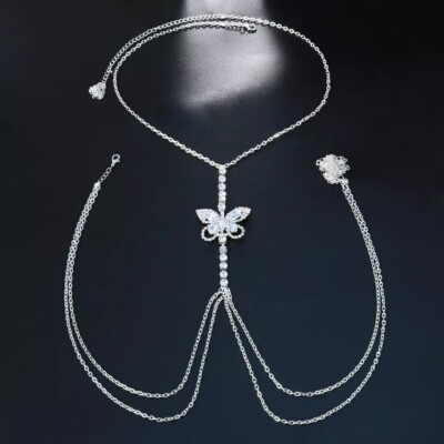 Collier De Poitrine Bijou Soutien-gorge Papillon - Argenté - Taille Unique - Neuf Sans étiquettes