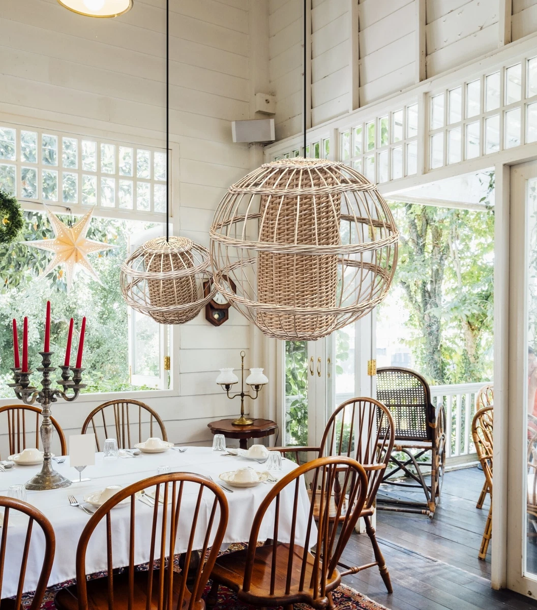 Round rattan pendant outlet