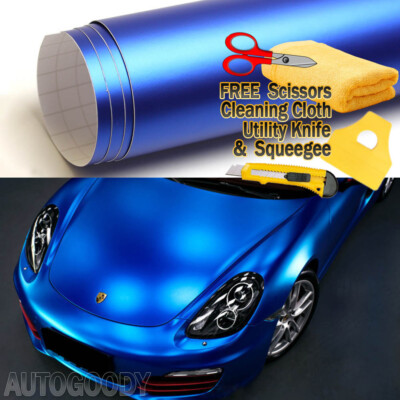 40ft x 5ft Satin Matte Chrome Metallic Deep Blue Vinyl Film Wrap Air Bubble Free