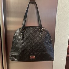 Tommy Hilfiger Black Satchel Crossbody Purse Monogram Logo With Gold Template