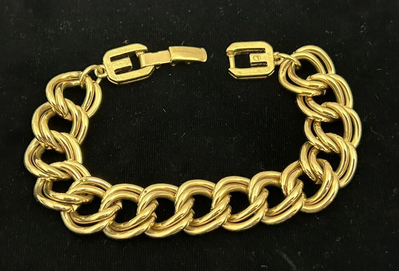 Bracciale Vintage Givenchy Tono Oro Grano Spiga Catena 2G Chiusura Logo 7 5" Firmato